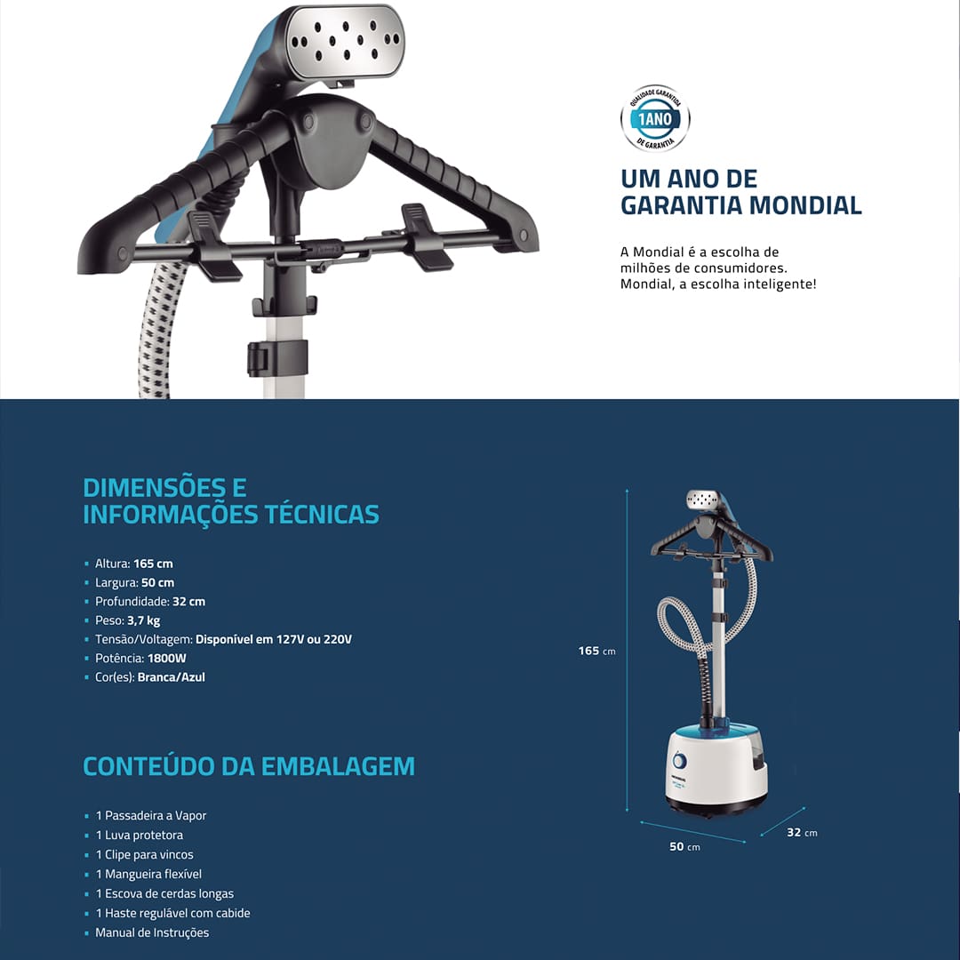 Passadeira a Vapor Mondial Vip Care VP-07 – Branco