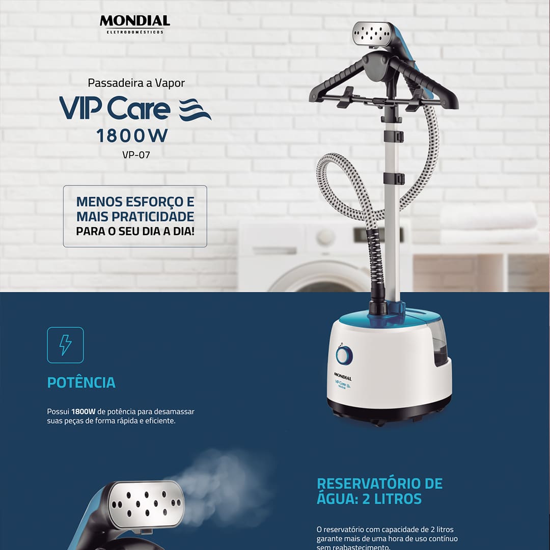 Passadeira a Vapor Mondial Vip Care VP-07 – Branco
