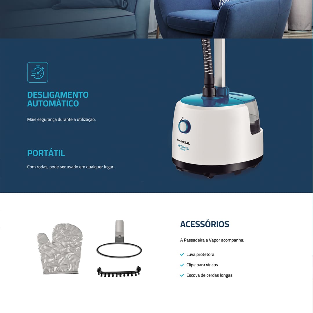 Passadeira a Vapor Mondial Vip Care VP-07 – Branco