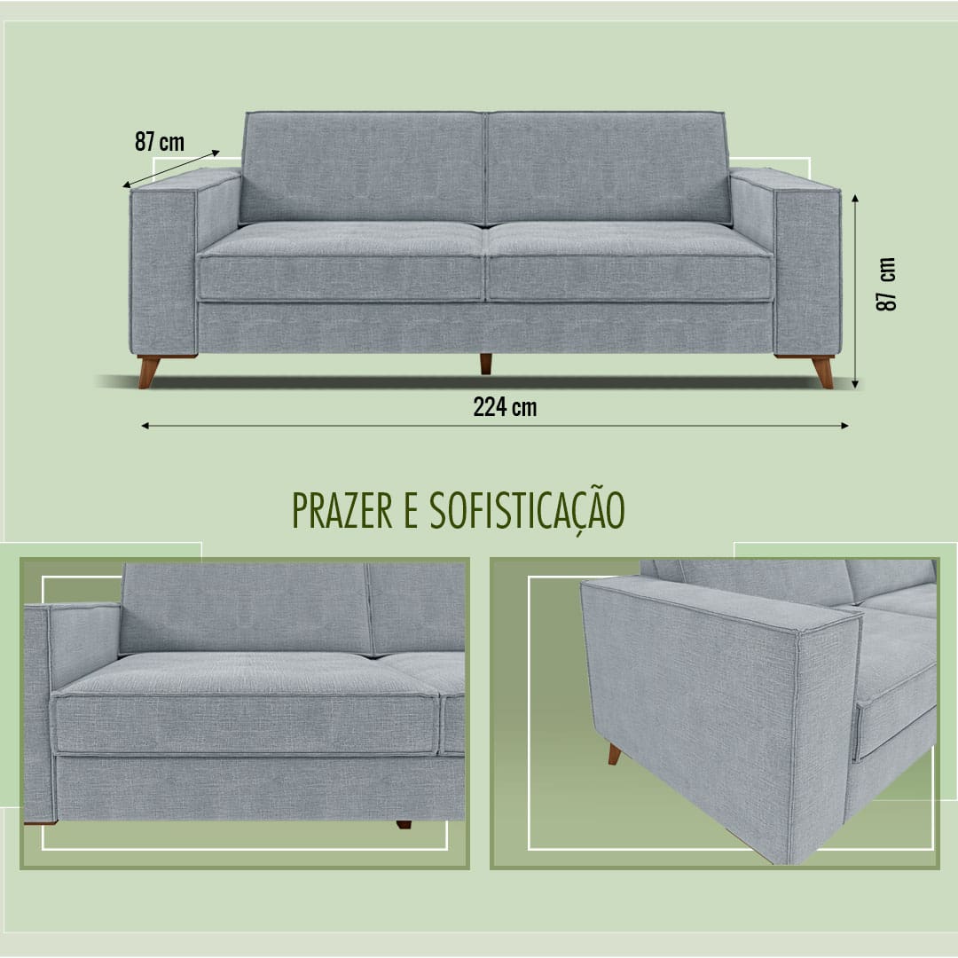 imagem frontal frente Sofá Arne Móveis Estrela medidas tamanho dimensão dimensões flechas indicativas indicações centímetros  