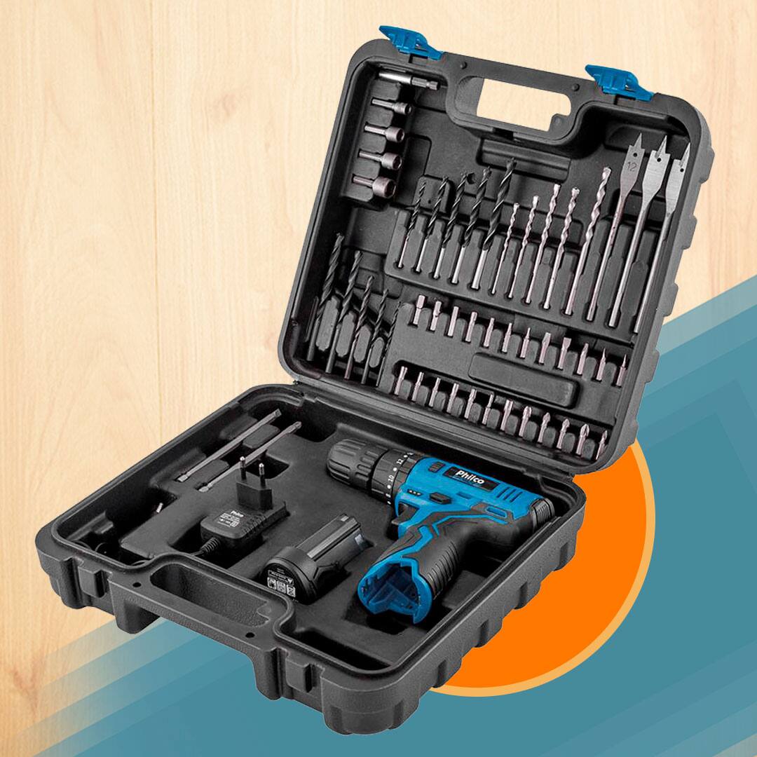 Furadeira/Parafusadeira Philco PPF03MF maleta acessórios bits brocas
