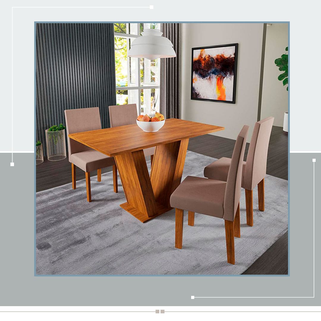 Conjunto Mesa Cadeiras Jantar Viero Móveis Pérola 