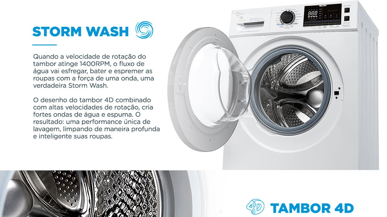 Lavadora de Roupas Midea LFA11B Storm Wash Branca 11kg
