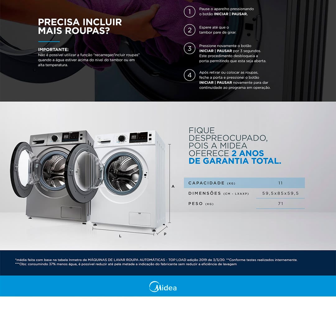 Lavadora de Roupas Midea LFA11B Storm Wash Branca 11kg