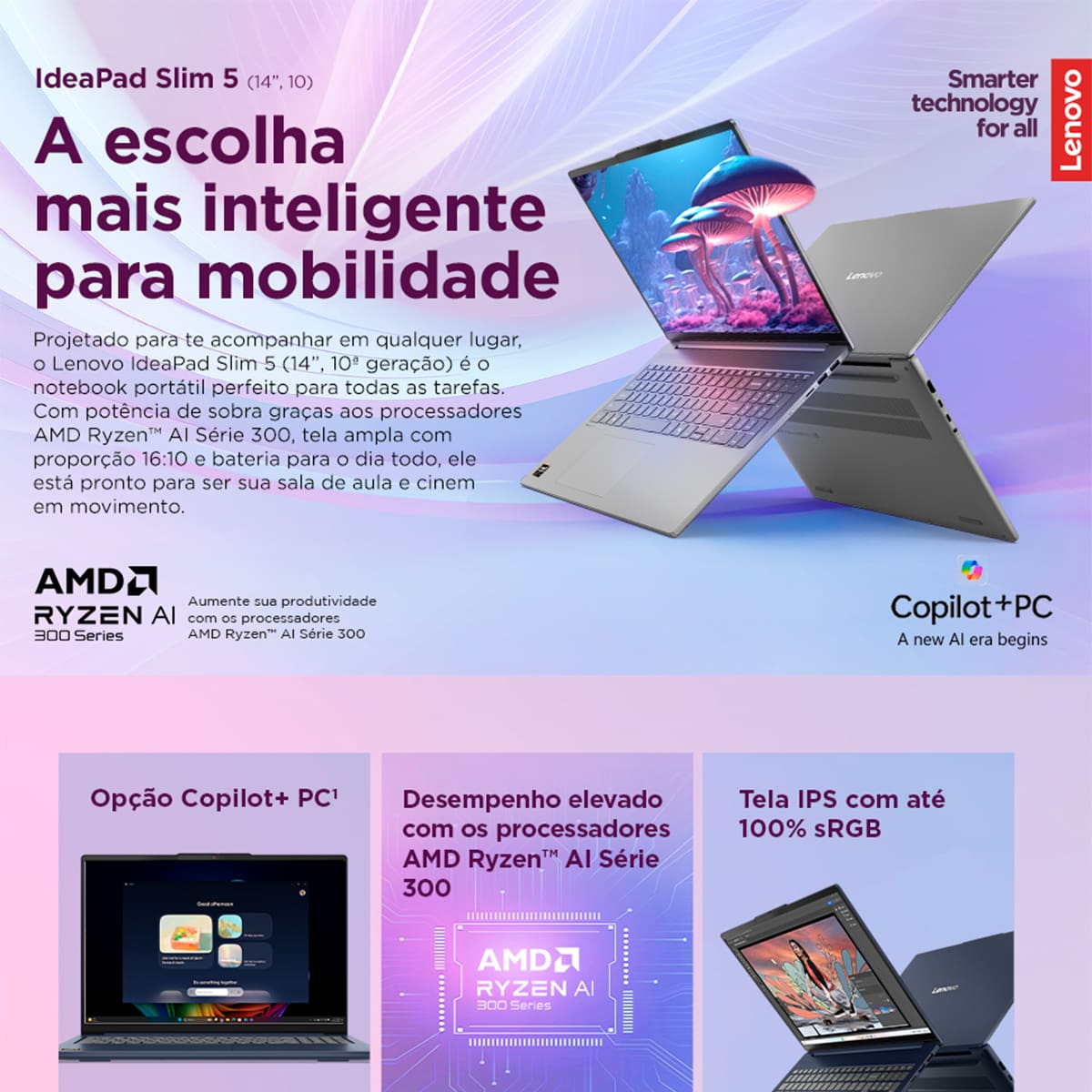 Notebook Lenovo 14” Ideapad Slim 5 83NJ0002BR Windows 11 AMD Ryzen AI 5 330 16GB RAM e 512GB SSD Luna Gray