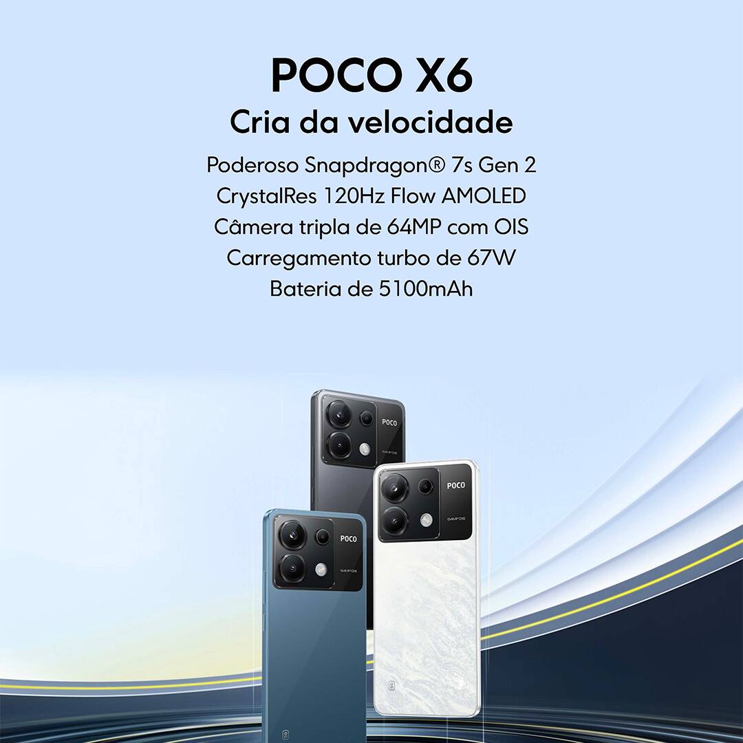 Smartphone POCO X6 5G Branco: tecnologia e elegância em um só aparelho. Se você busca por inovação, desempenho excepcional e uma experiência móvel incomparável, o Xiaomi Poco X6 5G é a escolha perfeita para você. Este smartphone foi projetado para entregar velocidade, eficiência e entretenimento.