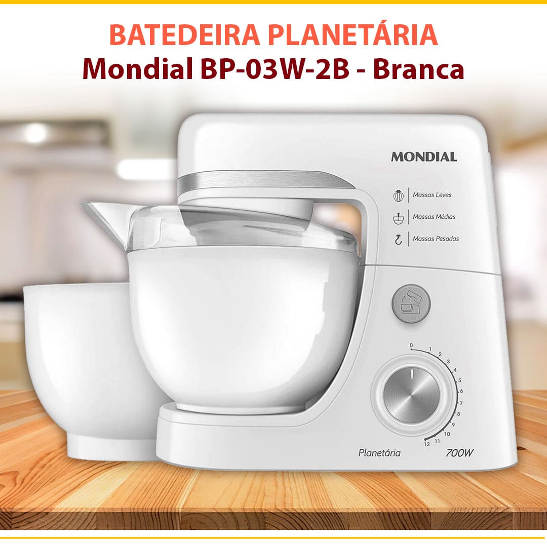 Batedeira Planetária Mondial BP-03W-2B com 12 Velocidades e 700 W - Branca