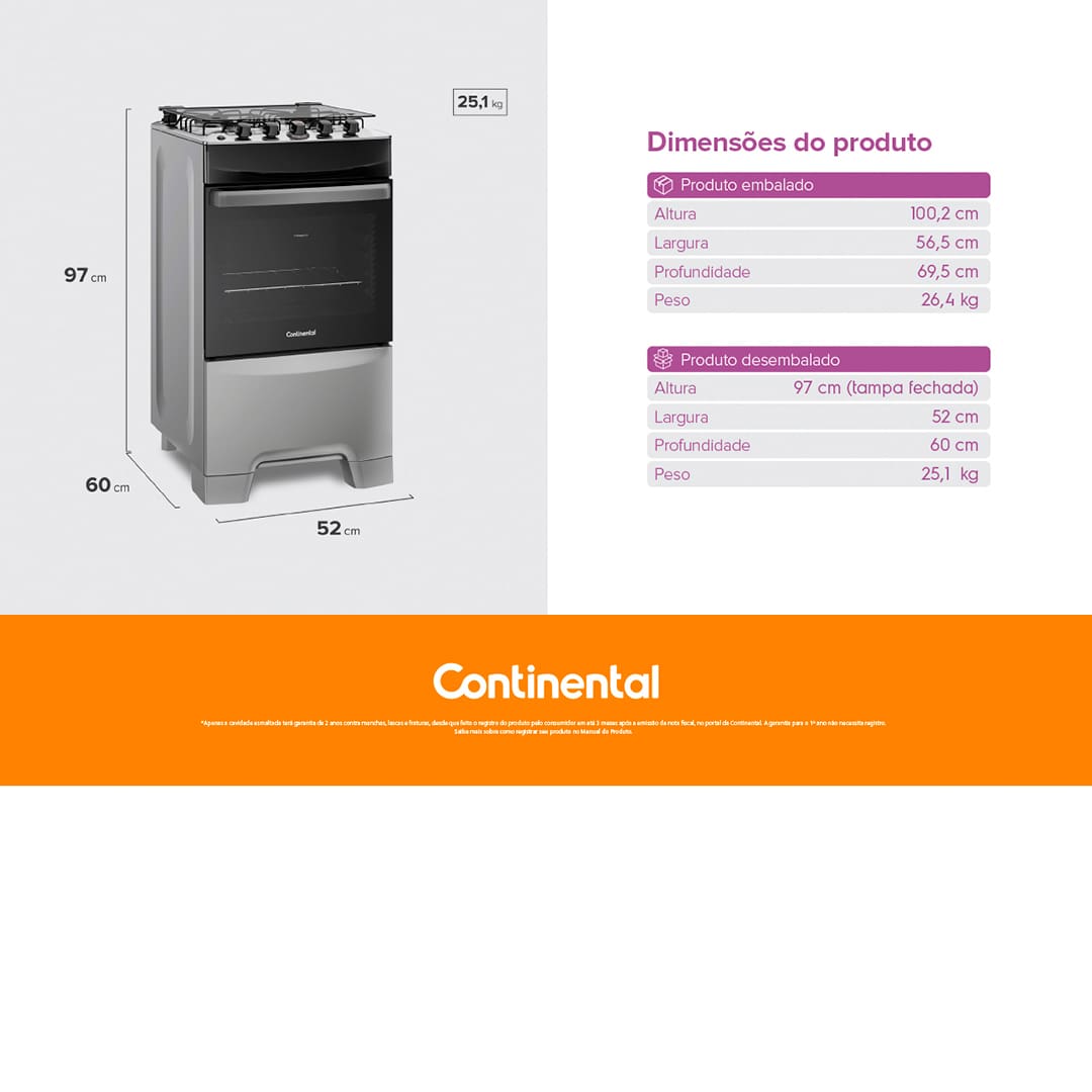 Fogão 4 Bocas Continental FC4IS Inox