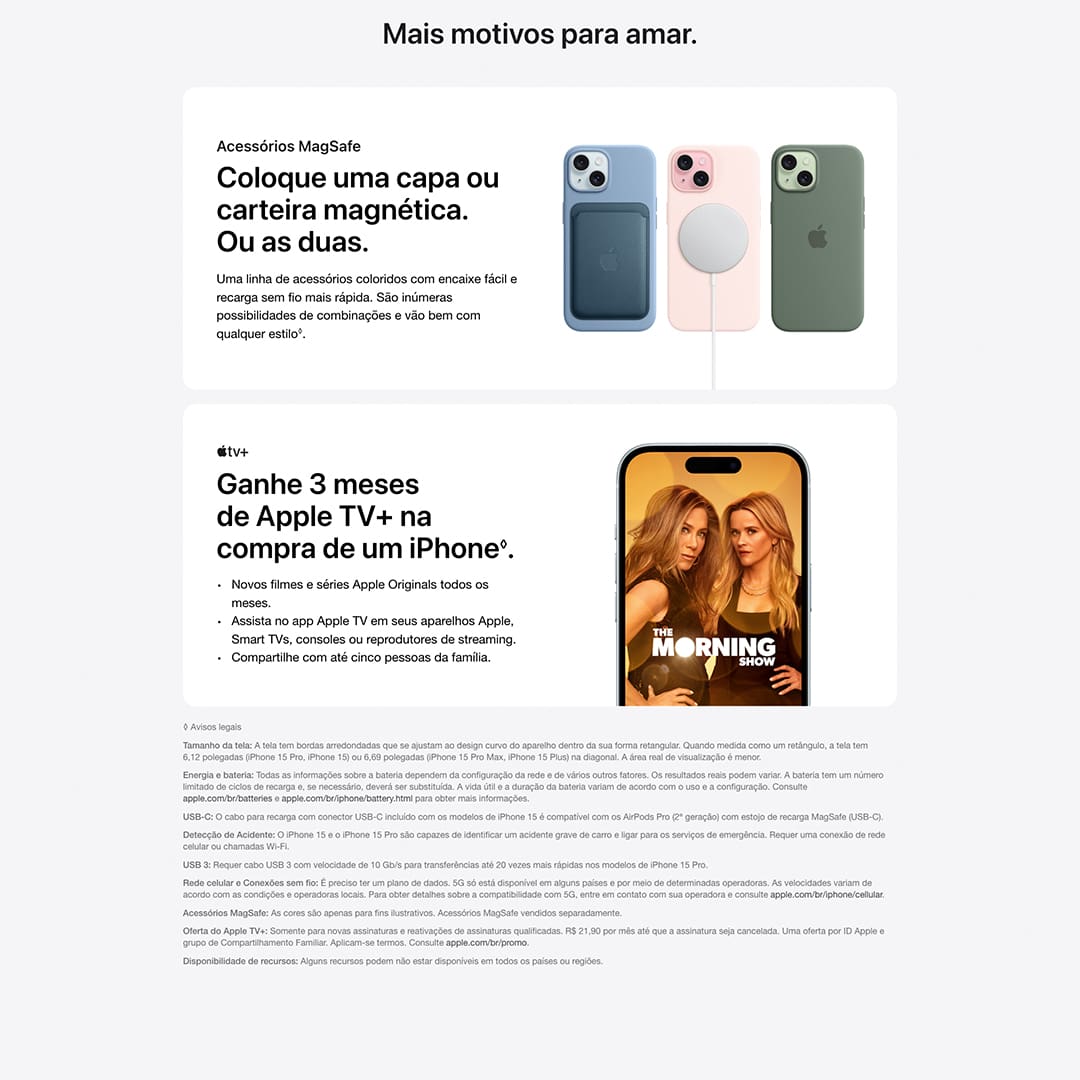 Tela Super Retina XDR OLED de 6,1 polegadas  Cores vibrantes, contrastes intensos e detalhes nítidos para uma experiência visual excepcional. Perfeita para assistir vídeos, jogar e navegar na web. 