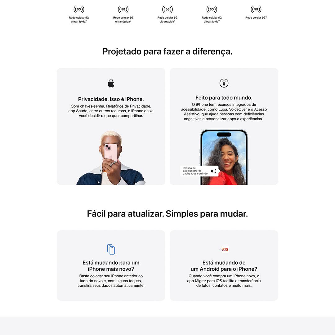 Tela Super Retina XDR OLED de 6,1 polegadas  Cores vibrantes, contrastes intensos e detalhes nítidos para uma experiência visual excepcional. Perfeita para assistir vídeos, jogar e navegar na web. 
