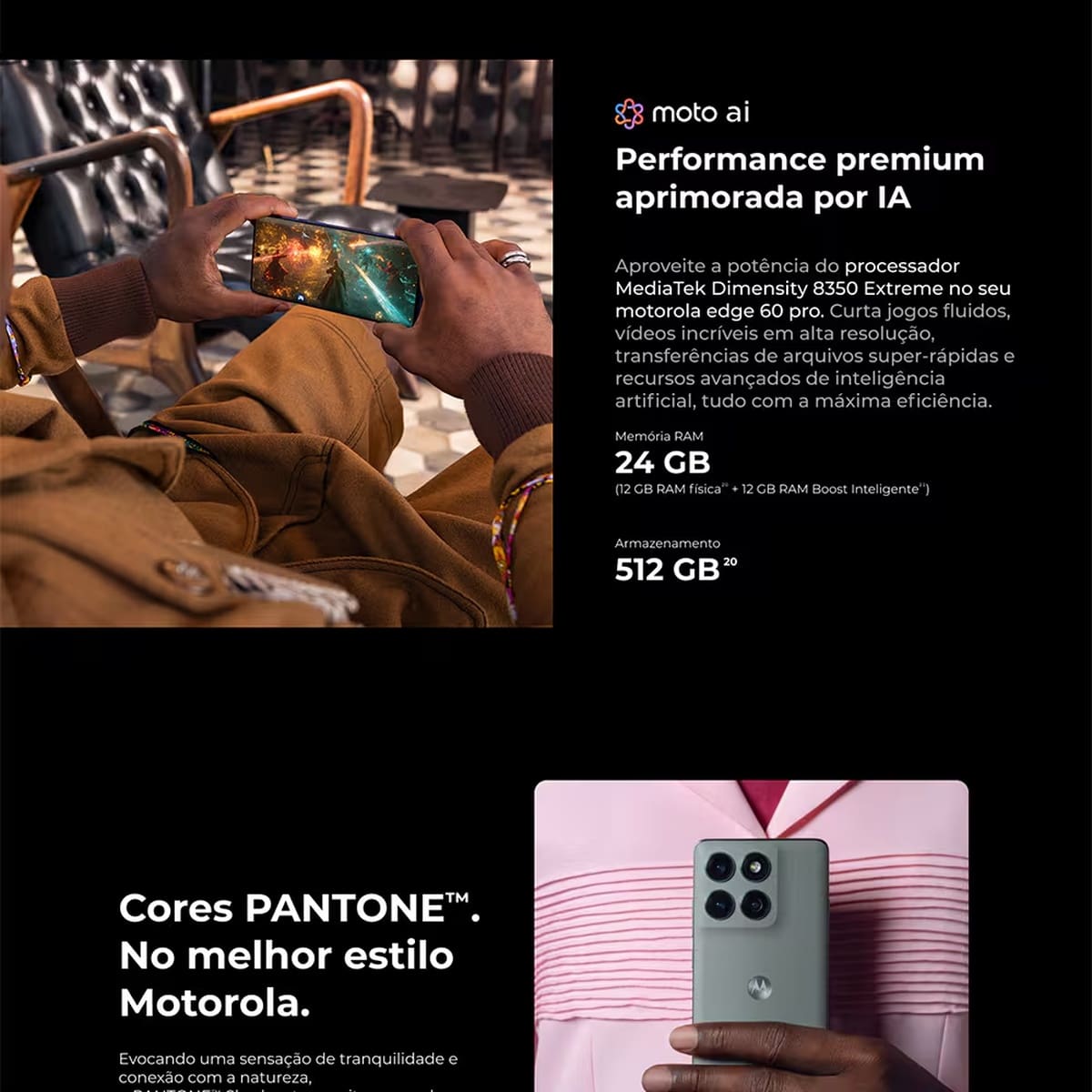 Smartphone Motorola Edge 60 Pro 5G Cinza 512GB