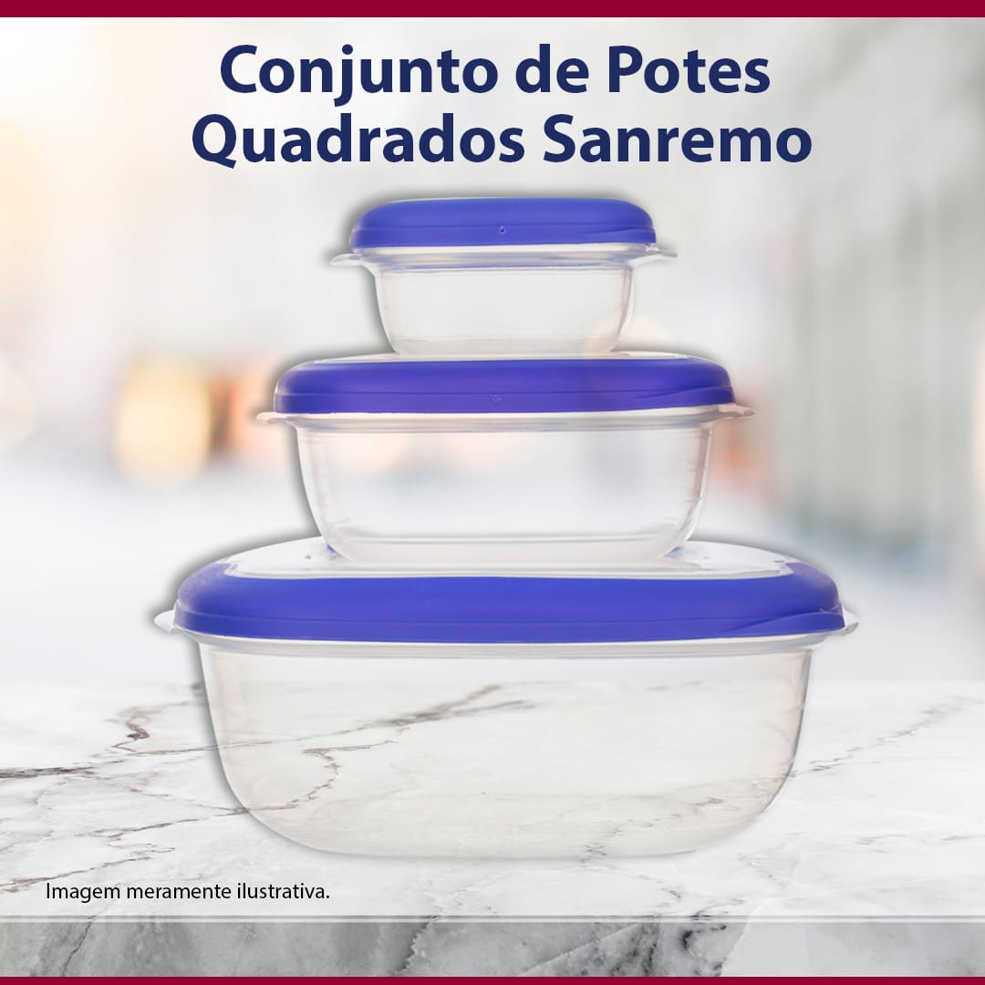 Conjunto Potes Quadrados Sanremo 3 Peças