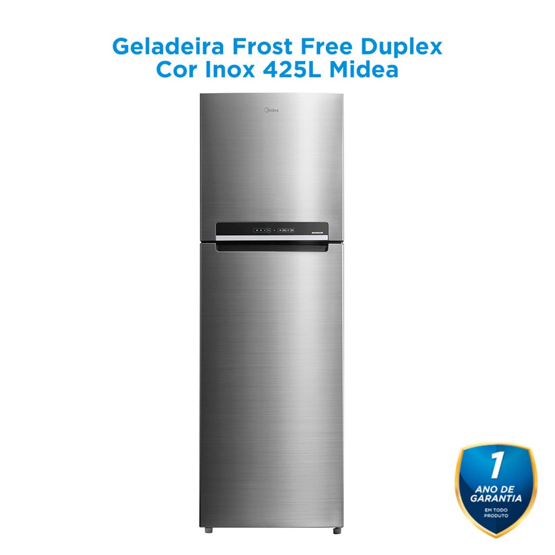 Ampla capacidade e modernidade. A Geladeira Frost Free Duplex 425 litros da Midea oferece uma solução completa para a sua cozinha. Com um freezer de 120 litros, o maior do segmento, ela garante espaço suficiente para armazenar todos os seus alimentos, unindo praticidade e design contemporâneo.
