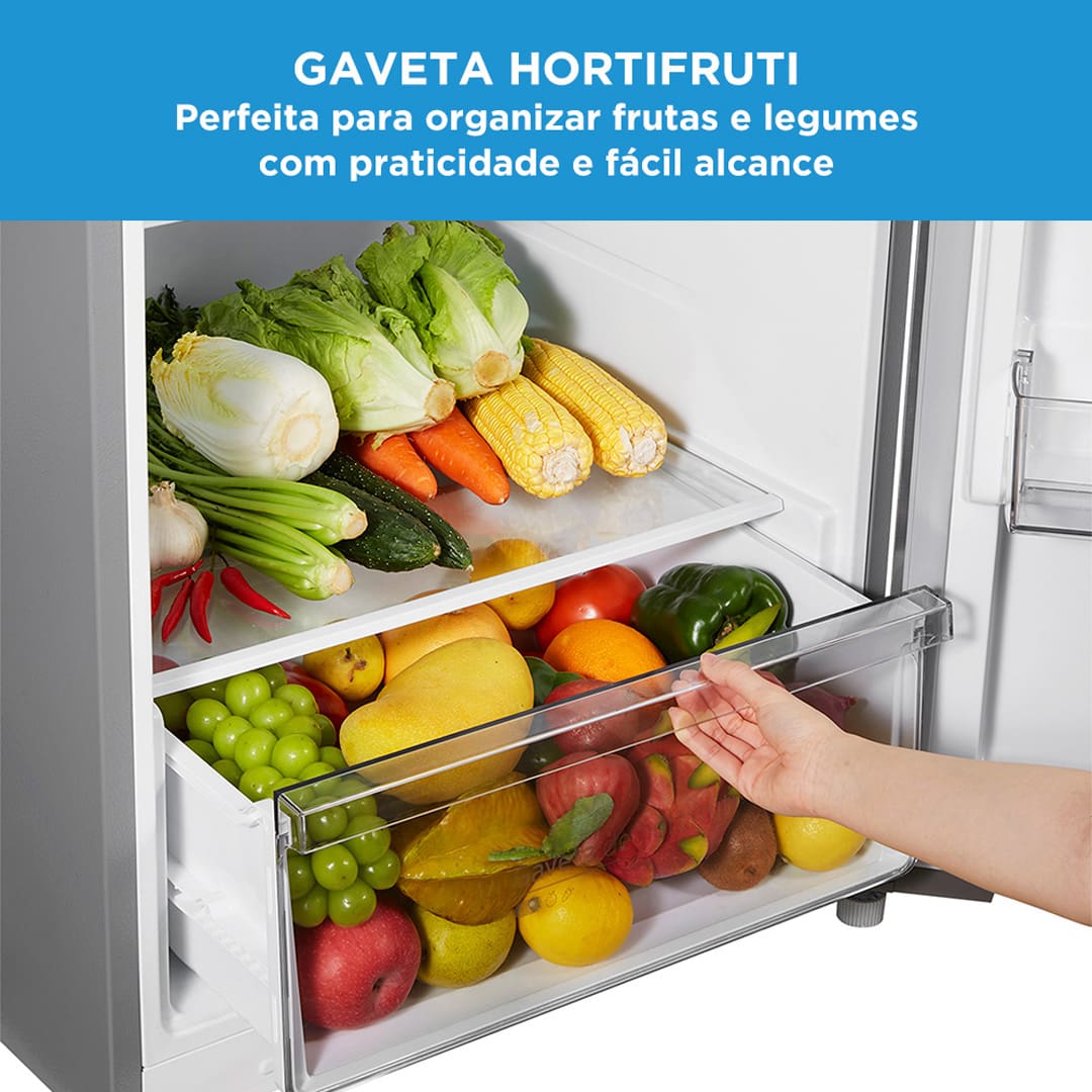 Ampla capacidade e modernidade. A Geladeira Frost Free Duplex 425 litros da Midea oferece uma solução completa para a sua cozinha. Com um freezer de 120 litros, o maior do segmento, ela garante espaço suficiente para armazenar todos os seus alimentos, unindo praticidade e design contemporâneo.
