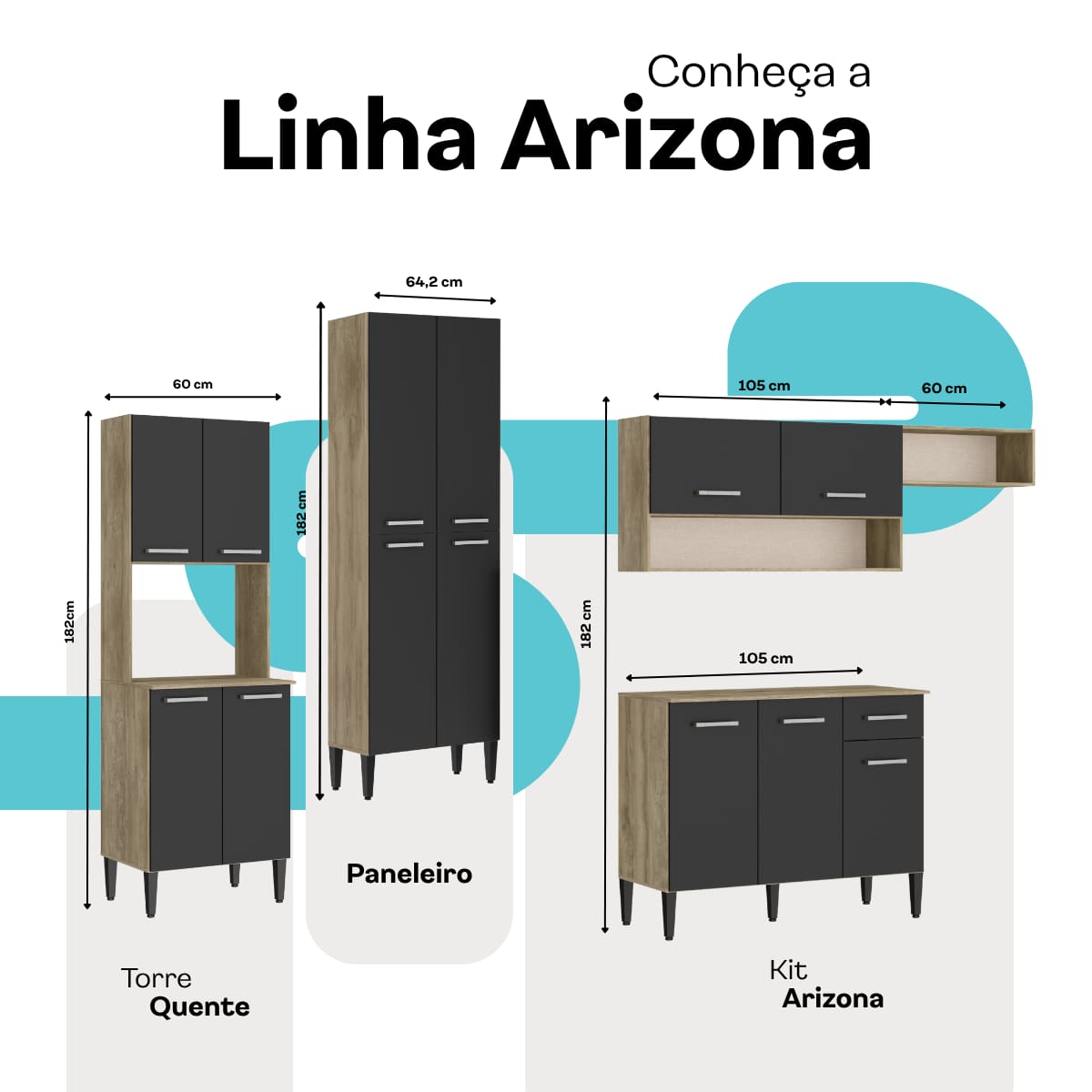Cozinha Arizona Glam Carvalho com Preto