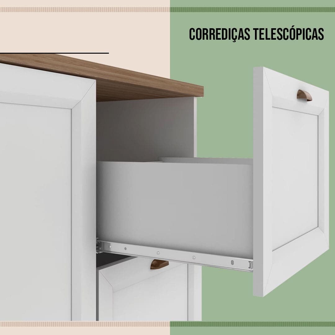 corrediças telescópicas imagem lateral gaveta branca aberta