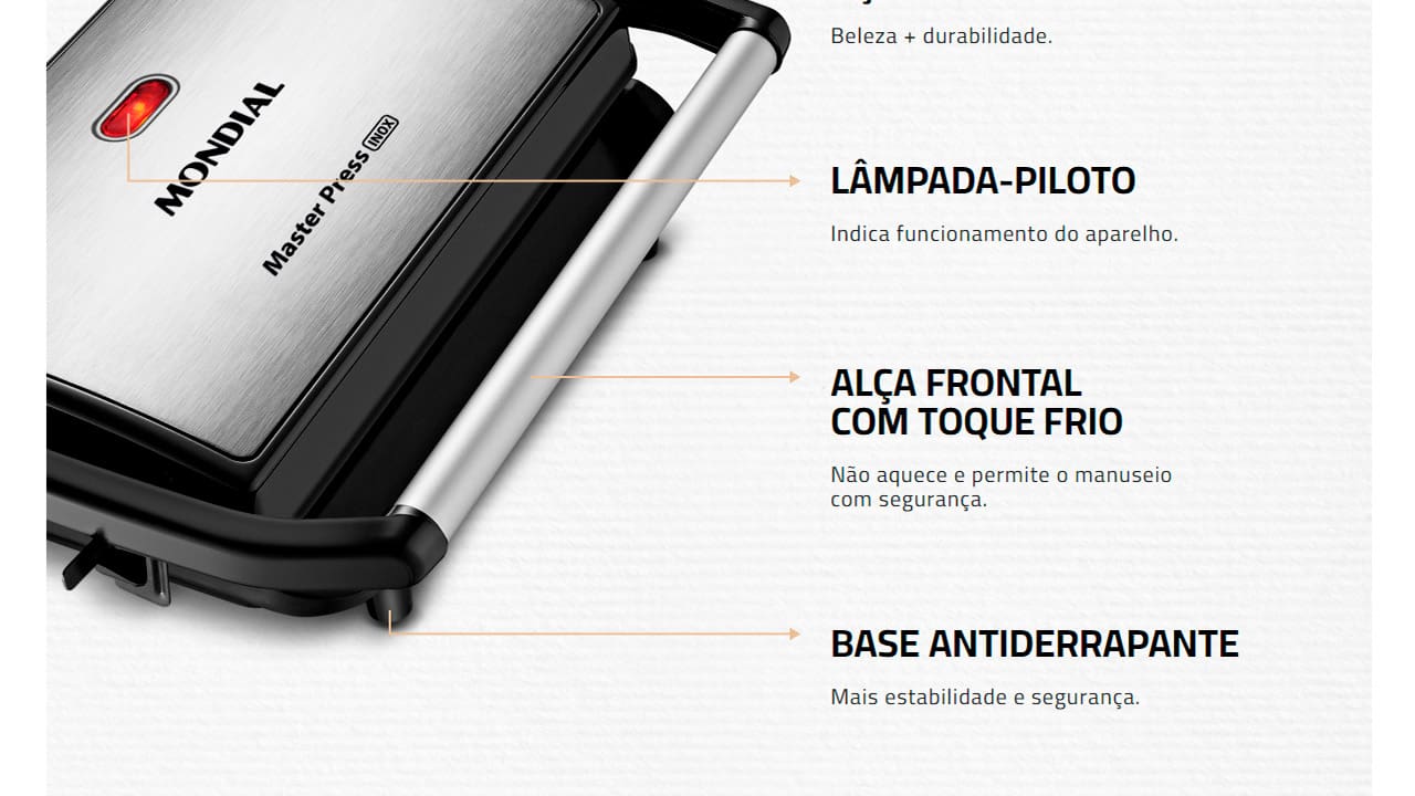 Sanduicheira Grill Mondial Master Press PG-01 Inox