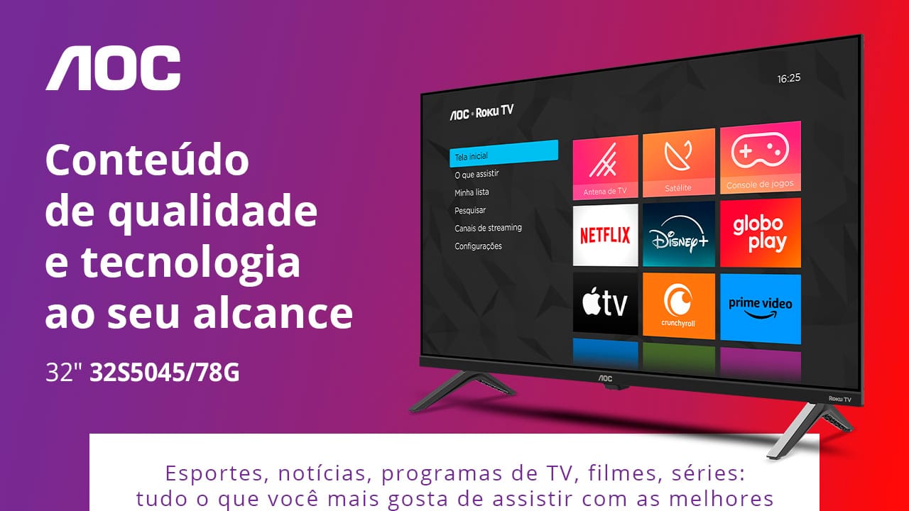 Smart TV 32" HD AOC 32S5045/78G com Roku TV