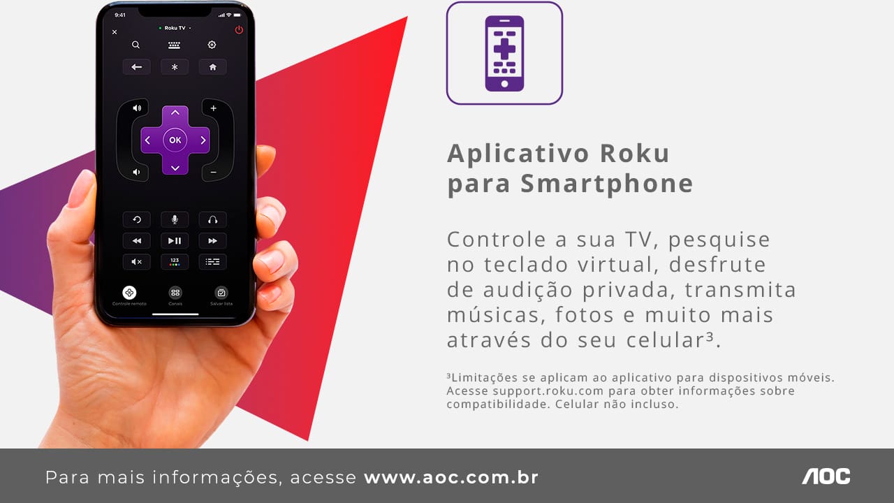 Smart TV 32" HD AOC 32S5045/78G com Roku TV