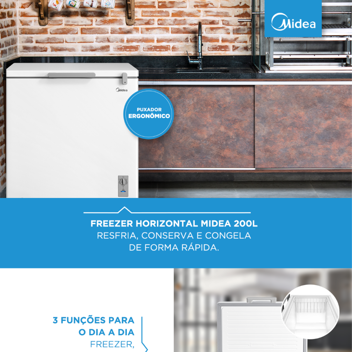 Freezer Horizontal Midea MDRC280 200 litros - Branco