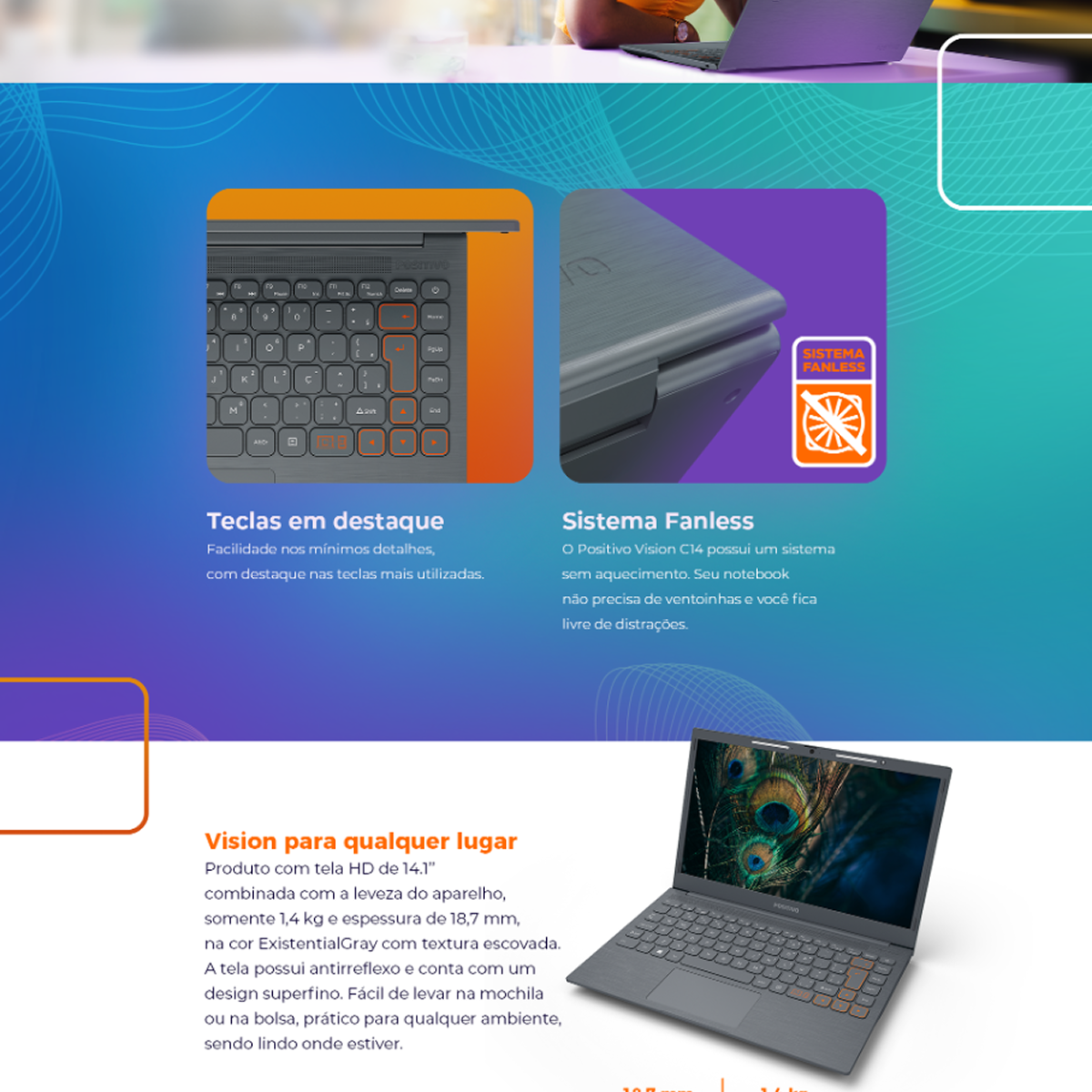 Celeron Dual Core 4GB 128GB eMMC Tela HD 14” Windows 11 + Microsoft 365 Personal Válido por 1 Ano - C14 Lumina BAR