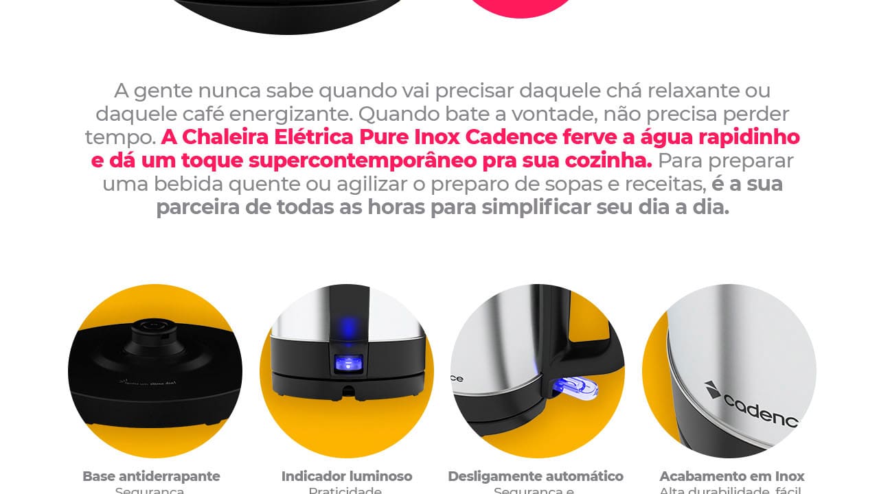 Chaleira Elétrica Cadence Pure Inox CEL810