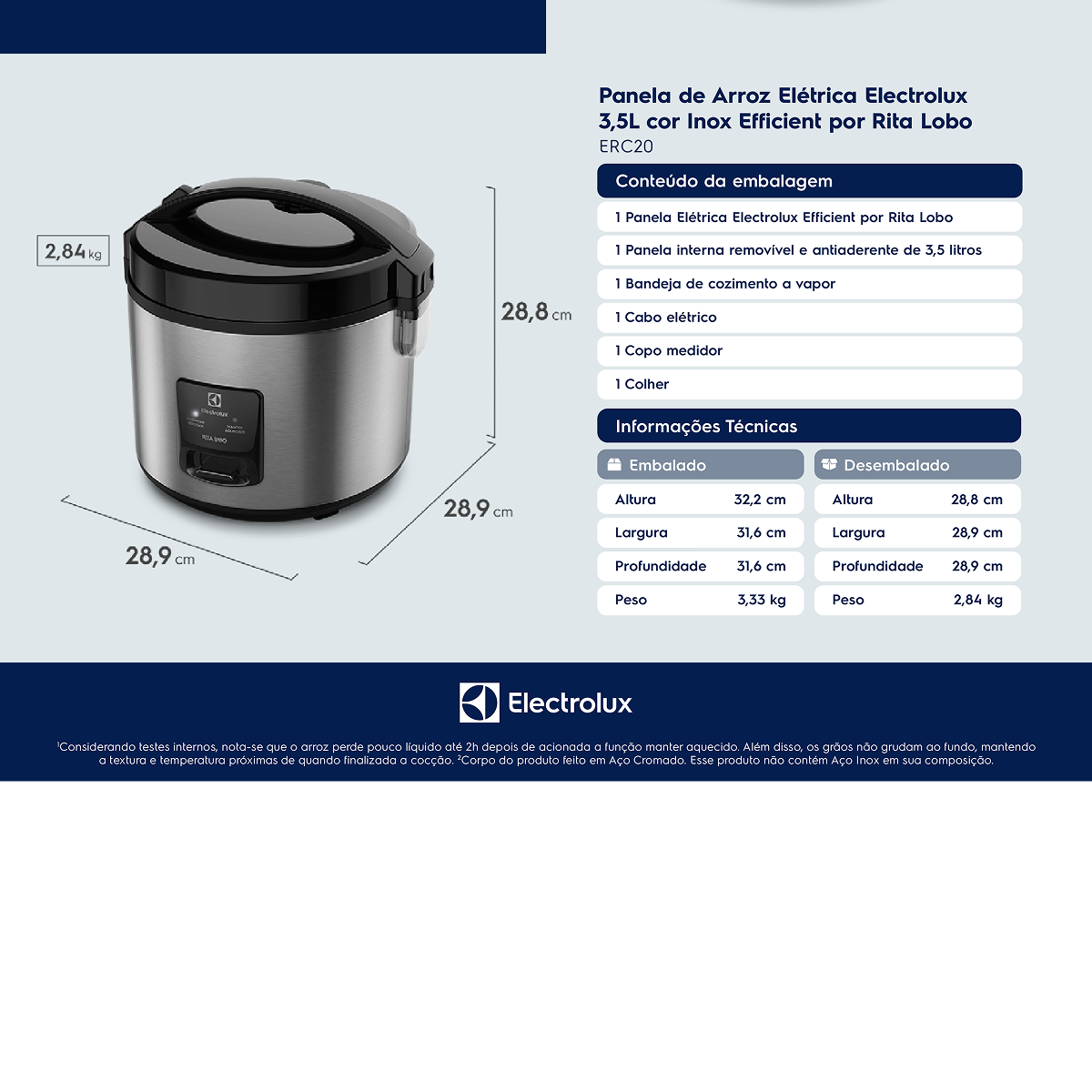 Panela Elétrica de Arroz Electrolux Efficient ERC2